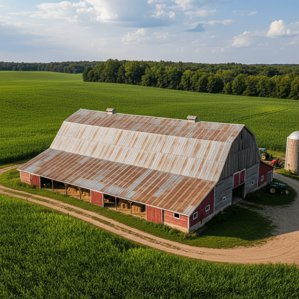 New metal roof on an agricultural barn