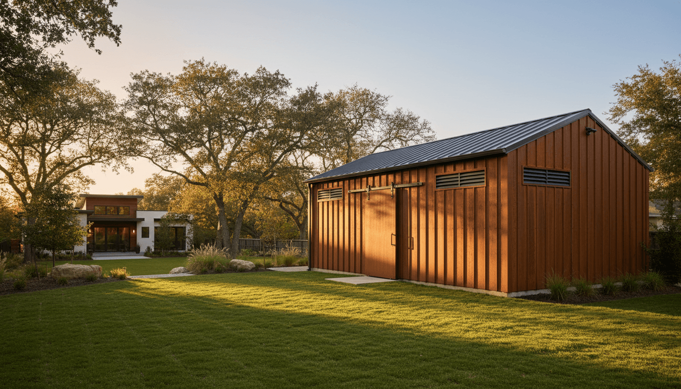 Barn with new corrugated metal roofing